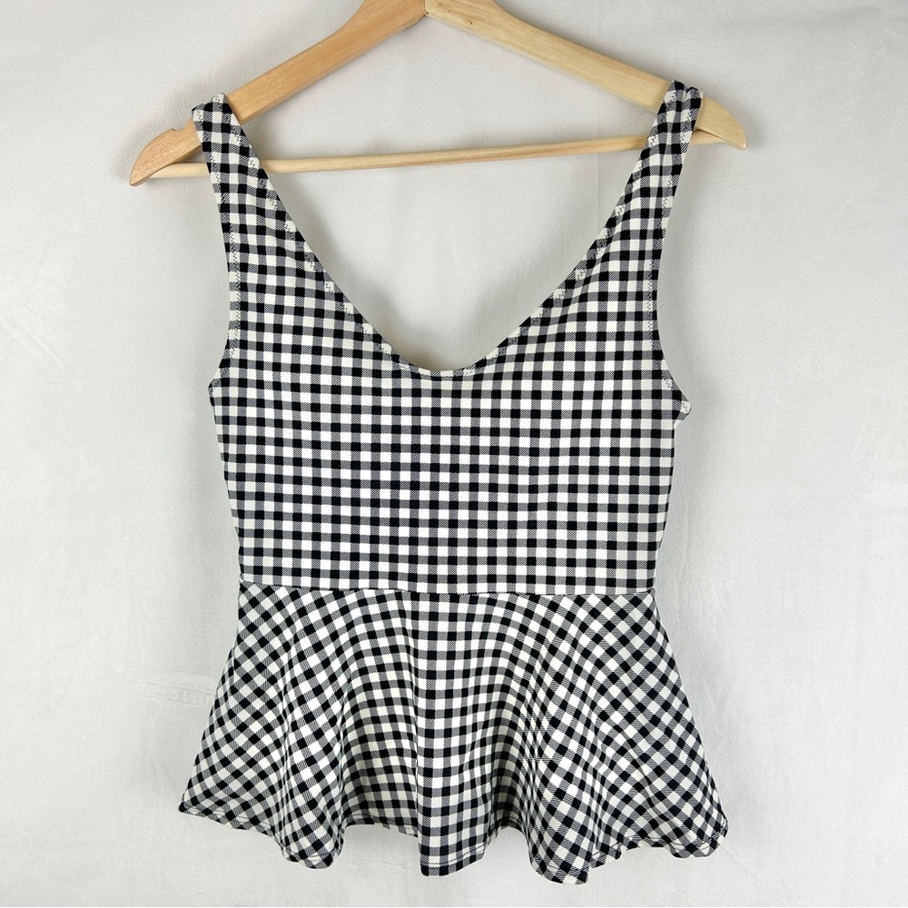 OLD NAVY Gingham Peplum Tankini Swim Top Size Small Black White